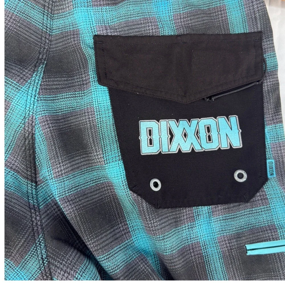 Dixxon Eliminator Board Shorts Mens 30 Teal Black Plaid Performance Skater